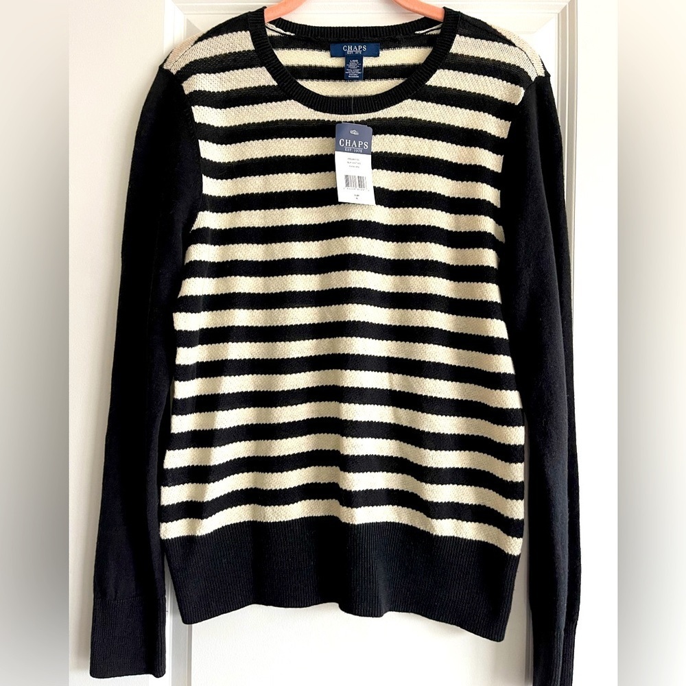 New Chaps light weight sweater. Black and cream striped